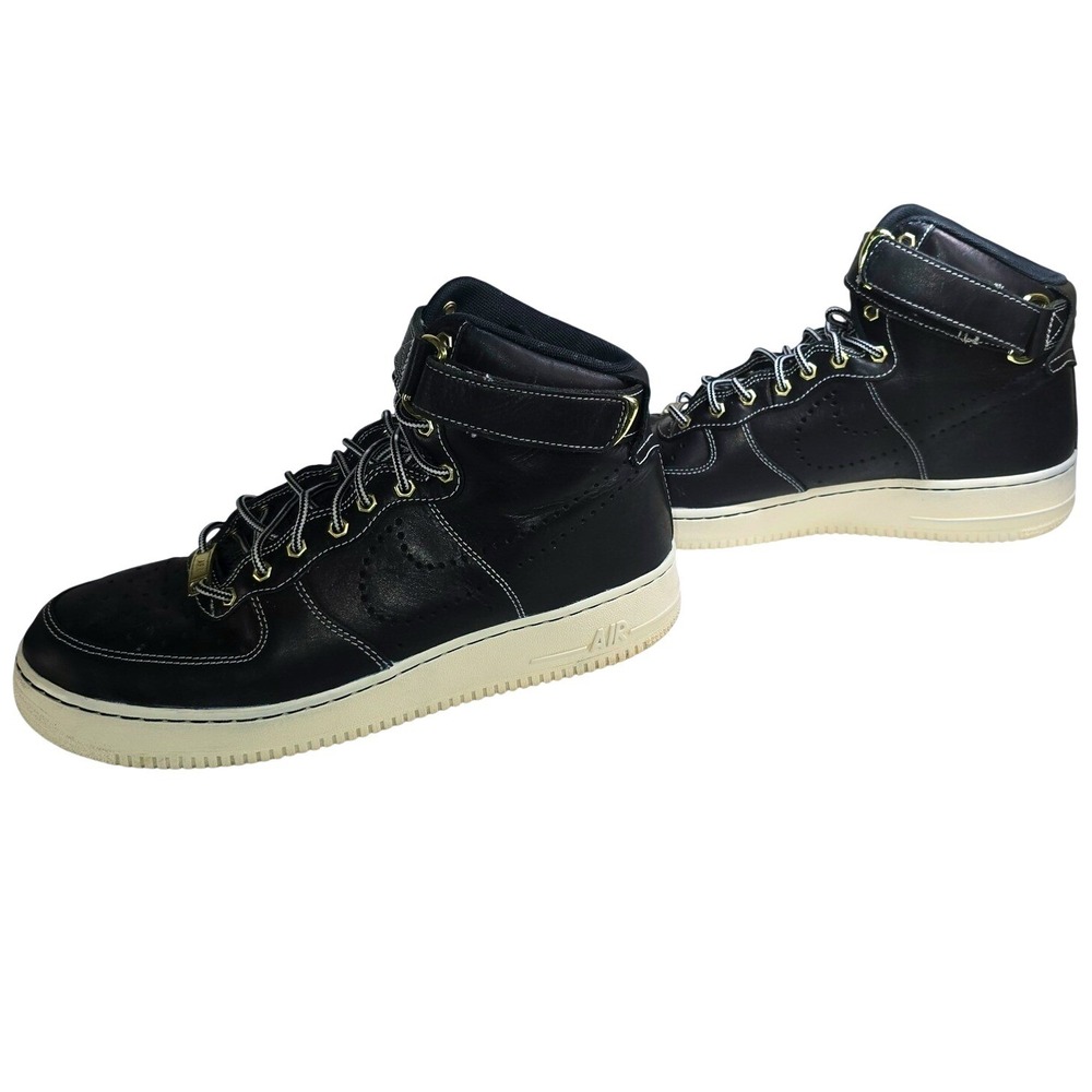 Vintage Nike Air Force 1 High Black Leather Gold Mens US 10.5 Streetwear Collect - Picture 5 of 16